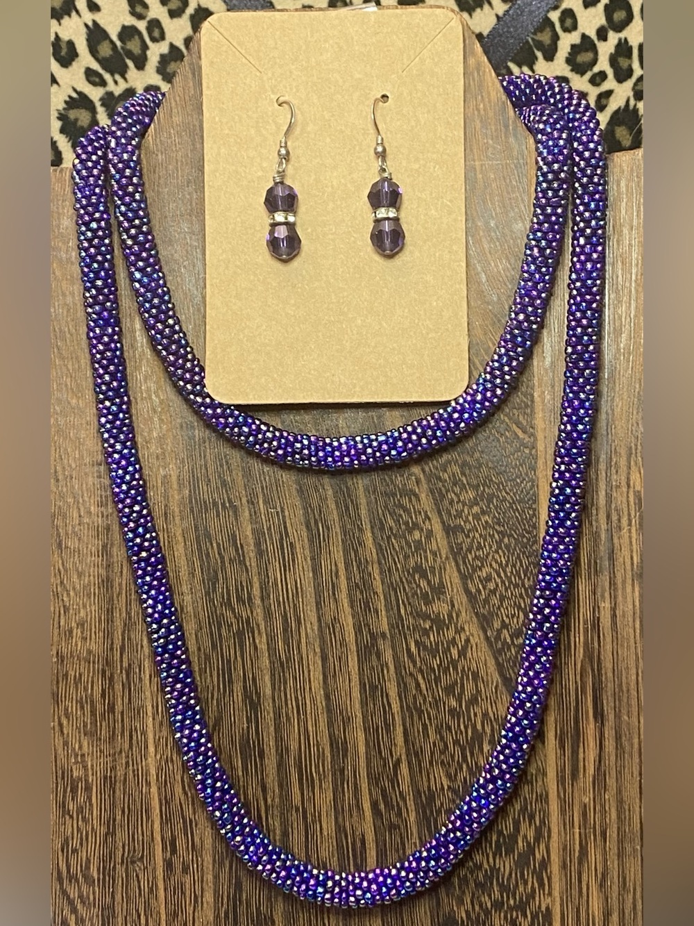 Purple Iridescent Seed Bead Rope Necklace and Earrings Set - Curated  Jewelry